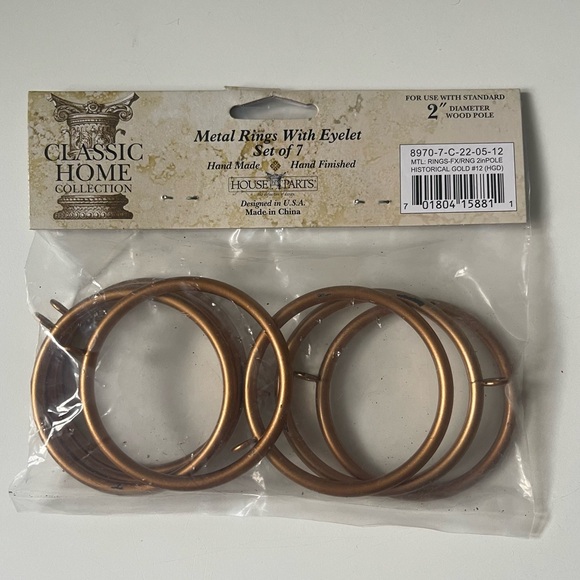 Classic Home 2” dia. Metal Curtain Rings w/ Eyelets - Historical Gold - 14 Rings - Picture 2 of 5